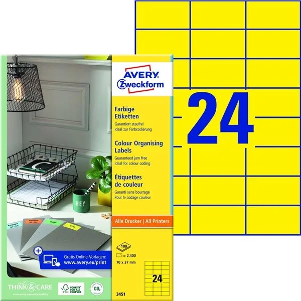 Rychlé Dodání Univerzální etikety Avery Zweckform - žluté, 70 x 37 mm, 2400 ks