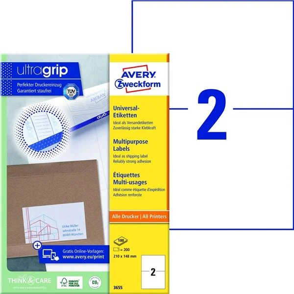 Must-Have Univerzální etikety Avery Zweckform - bílé, 210 x 148 mm, 200 ks