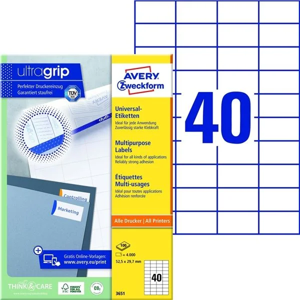 Nízká Cena Univerzální etikety Avery Zweckform - bílé, 52,5 x 29,7 mm, 4 000 ks