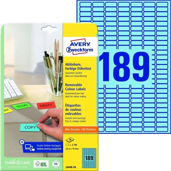 Sezónní Sleva Snímatelné etikety Avery Zweckform - modré, 25,4 x 10 mm, 3 780 ks