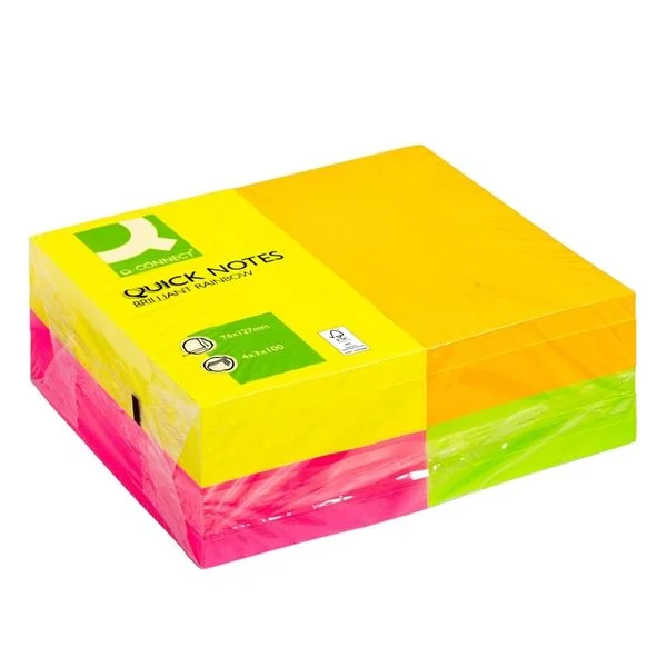 Samolepicí bloček Q-Connect FSC - 76 x 127 mm, neonový, 12 x 100 lístků Dokud Zásoby Vydrží