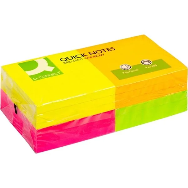Cenový Hit Samolepicí bloček Q-Connect - 76 x 76 mm, neonový, 12 x 80 lístků