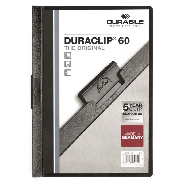 Autentický Zakládací desky s klipem Durable Duraclip - A4, kapacita 60 listů, černé