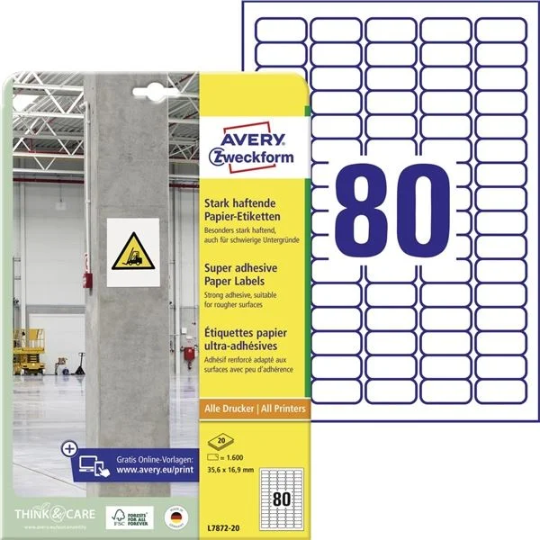 Etikety s vysokou lepivostí Avery Zweckform - bílé, 35,6 x 16,9 mm, 1 600 ks Nakupujte Hned