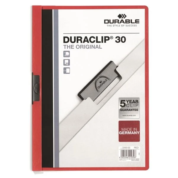 Zakládací desky s klipem Durable Duraclip - A4, kapacita 30 listů, červené Přímo Od Výrobce