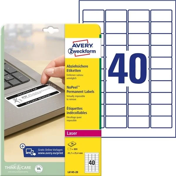 Finální Výprodej Etikety s ochranou proti manipulaci Avery - bílé, "viditelná manipulace", 45,7 x 25,4 mm, 800ks