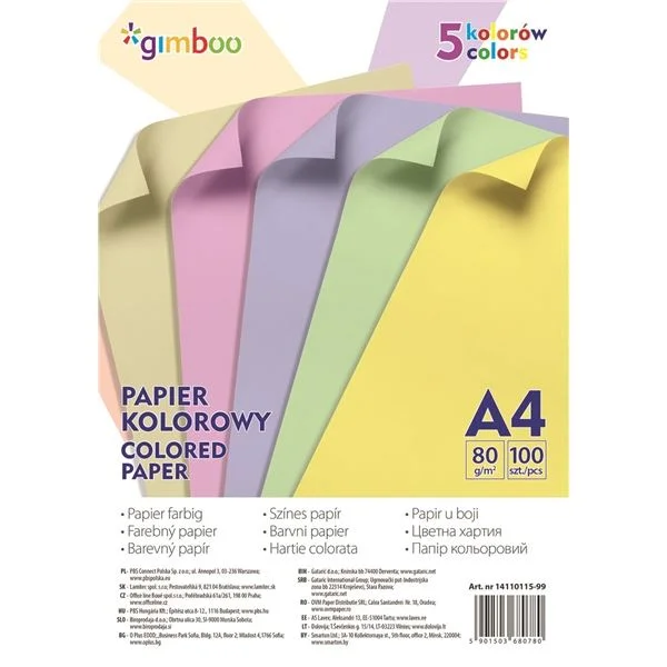 Ihned K Objednání Barevné papíry Gimboo A4 - složka 100 listů, 5 pastelových barev
