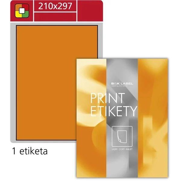 Fluorescentní etikety S&K Label - oranžové, 210 x 297 mm, 100 ks Jen Po Omezenou Doba