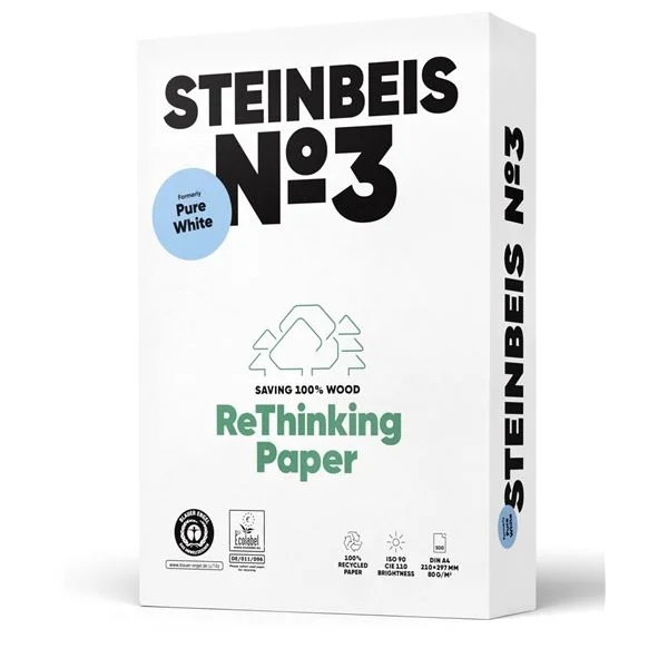 Sezónní Sleva Recyklovaný papír Steinbeis No.3 Pure White A4 - 80 g/m2, CIE 110, 2500 listů