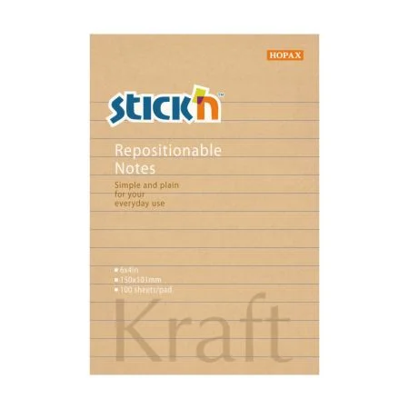 Samolepicí bločky Stick´n by Hopax - 101 mm x 150 mm / linka / 100 lístků / kraft Jen Po Omezenou Doba