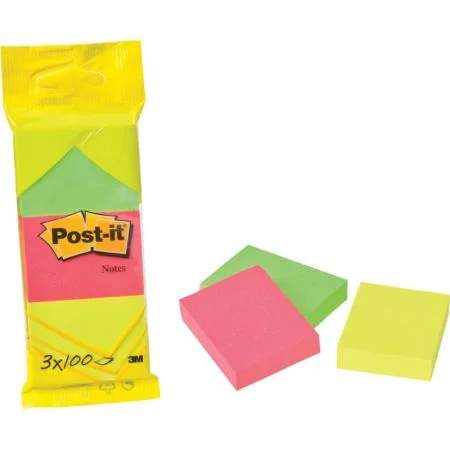 Samolepicí bločky Post-it - 51 mm x 38 mm / 3 x 100 lístků neon Originální