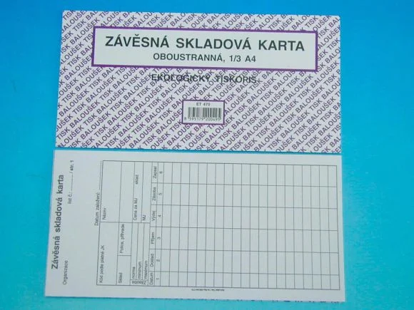Poslední Šance Karta skladová - závěsná, malá oboustr., 10l v bloku /ET470/