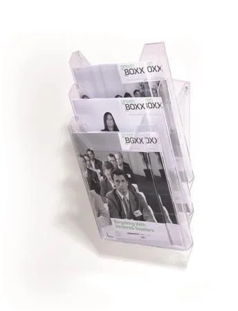 Držák na prospektyCombiboxx, transparentní, stolní i na zeď, A4, 3 přihrádky, DURABLE Akce