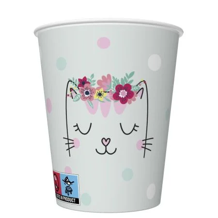 Papírový kelímek 0,25l Smiling Cat with Flowers Wreath Dokud Zásoby Vydrží
